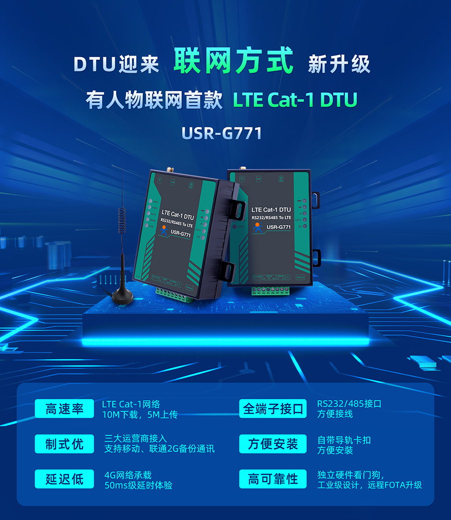 long8唯一官网登录网首款LTE Cat-1 DTU——USR-G771，今天发售